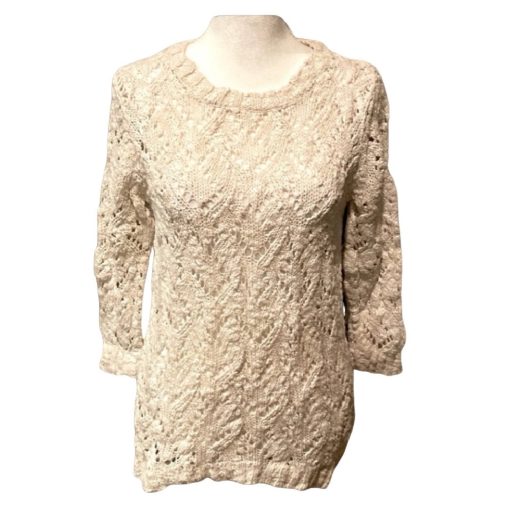 WD-NY cream color sweater. Size S. Cable knit/crochet. Open work Knit.